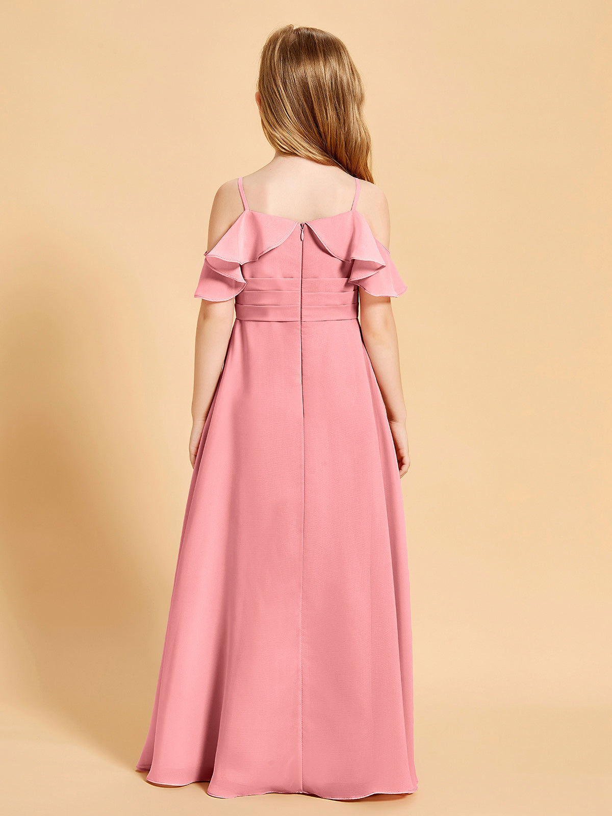 Off-the-Shoulder Bridesmaid Gown for Juniors Flamingo
